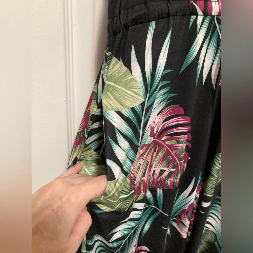 Huskary Black Tropical Floral Leaf Print Sleeveless Maxi Dress Green Size L - Image 7