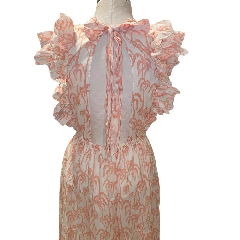 Scotch & Soda Printed Voile White Ruffled Open Tie Back Maxi Dress Size Medium - Image 6