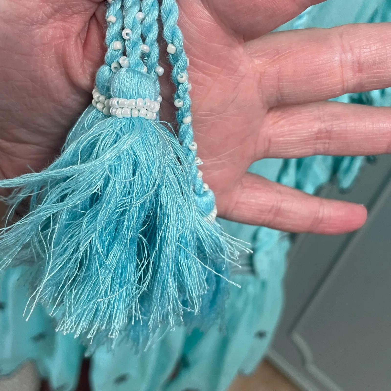 Kitsch & Pop Edition Blue Star Floral Dress Size Medium Embroidered Tiered Boho - Image 6