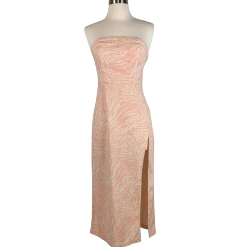 Urban Outfitters Dress Midi Strapless High Slit  Zebra Print Pink/Coral Small - Image 5