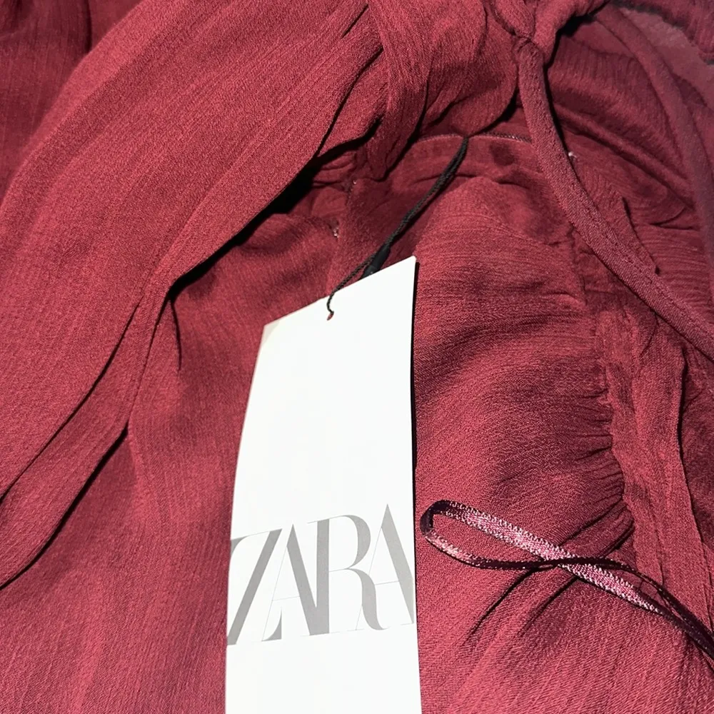NWT ZARA LONG CROSSED BACK JUMPSUIT Chiffon Fabric Small Bloggers Fave Burgundy - Image 11
