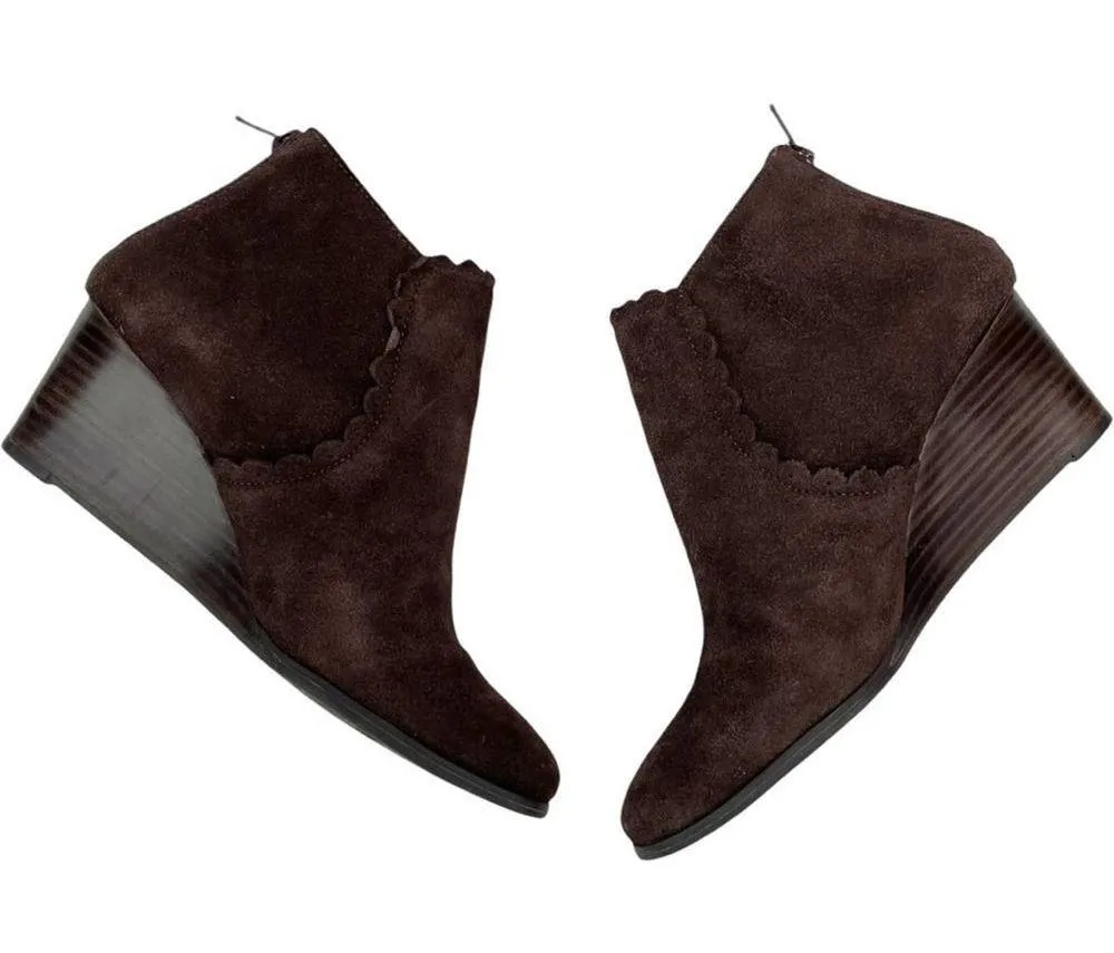 Jack Rogers Wedge Ankle Bootie Emery Dark Espresso Scalloped Trim Suede Size 6 - Image 14