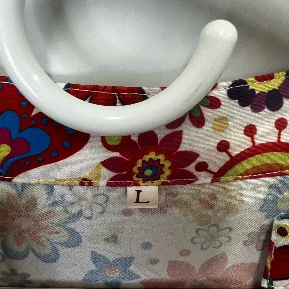 Retro dress/swim cover peace & love theme w/fringe hem, cuffs, & collar size L Red Size L - Image 8