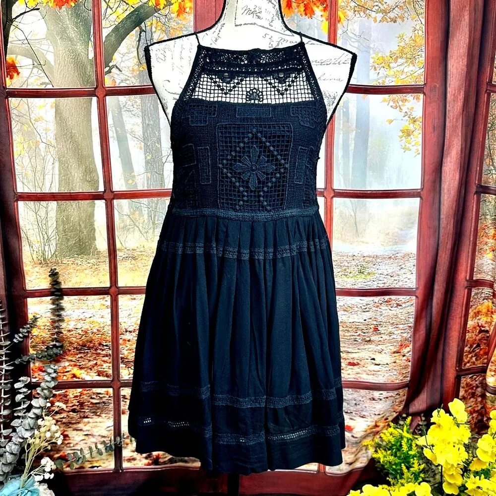 Free People Emily Crocheted Illusion Fit & Flare Little Black Dress S - Image 4