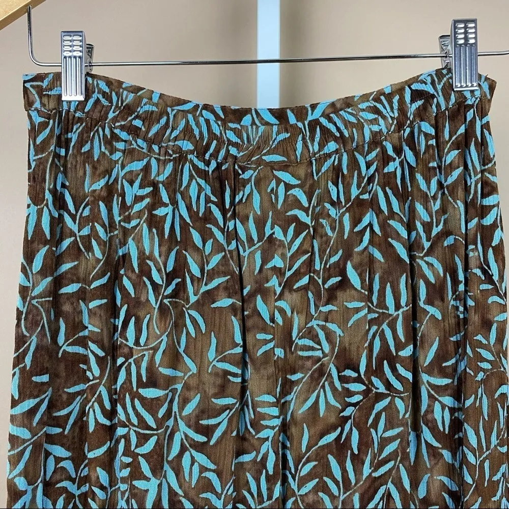 Vintage Red's Threads Medium 70’s Leaf Flowy Midi Skirt Floral Plants Nature Brown - Image 3