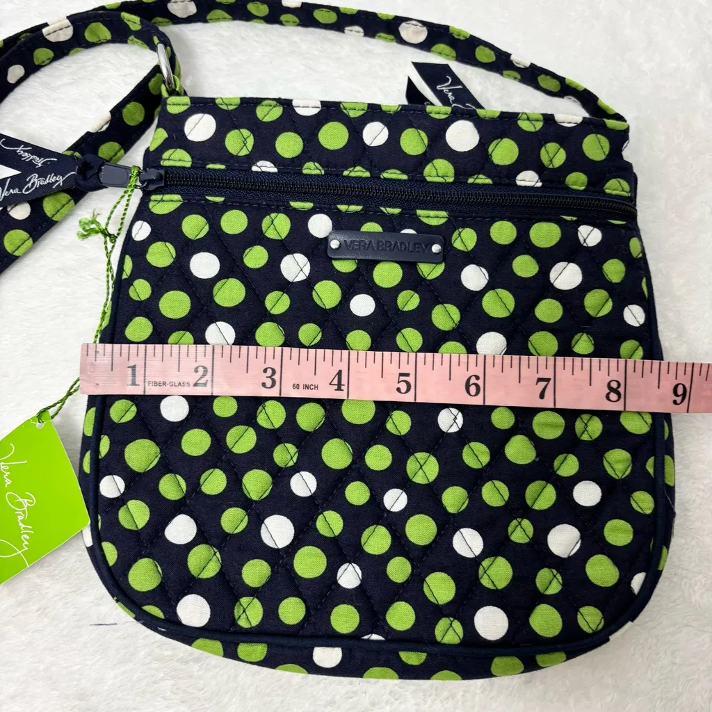 Vera Bradley Petite Double Zip Hipster Lucky Dots Green‎ and White Crossbody Bag - Image 9