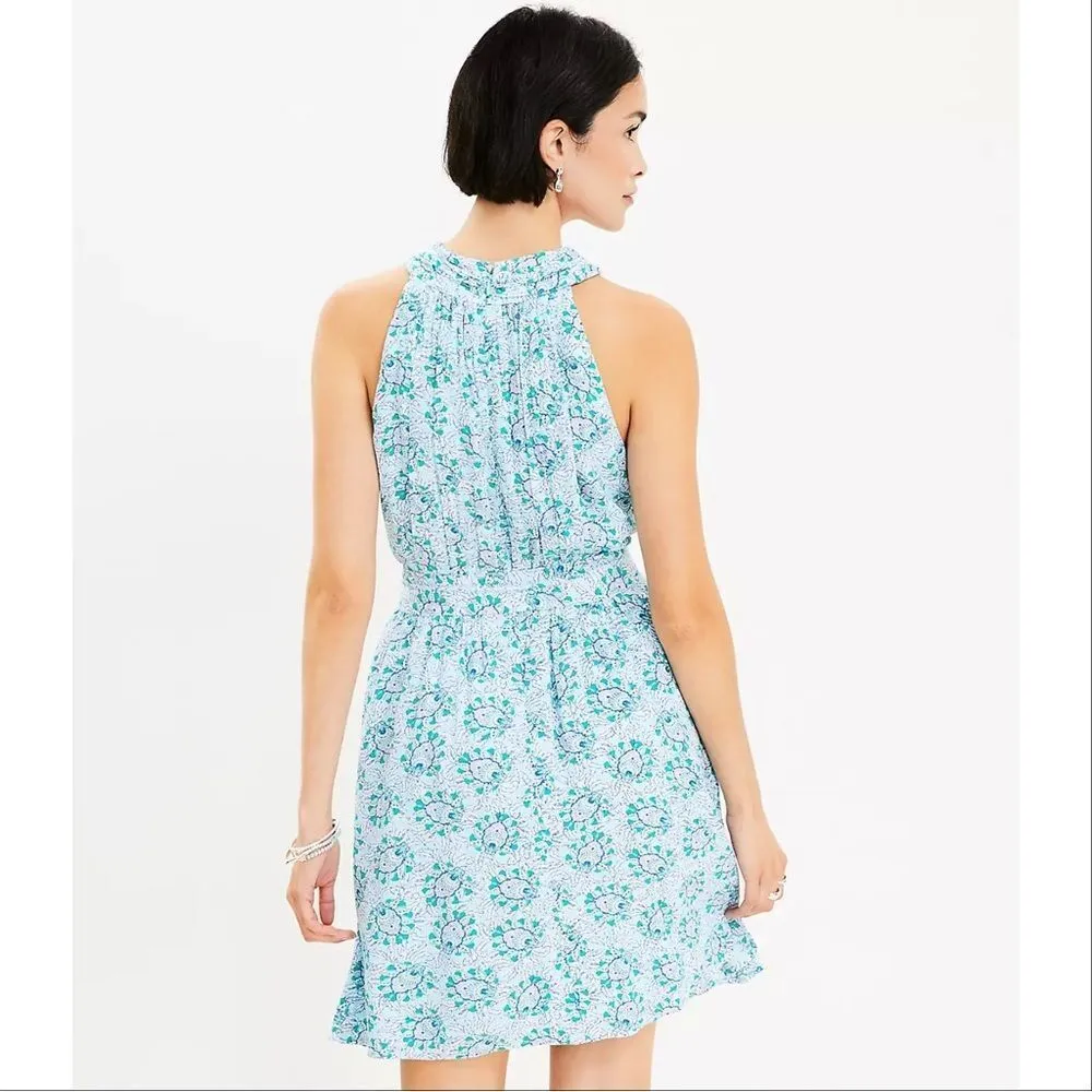 Loft Floral Bloom Crossover Halter Dress Blue Green Lavender‎ Size 4 Tall 4T - Image 5