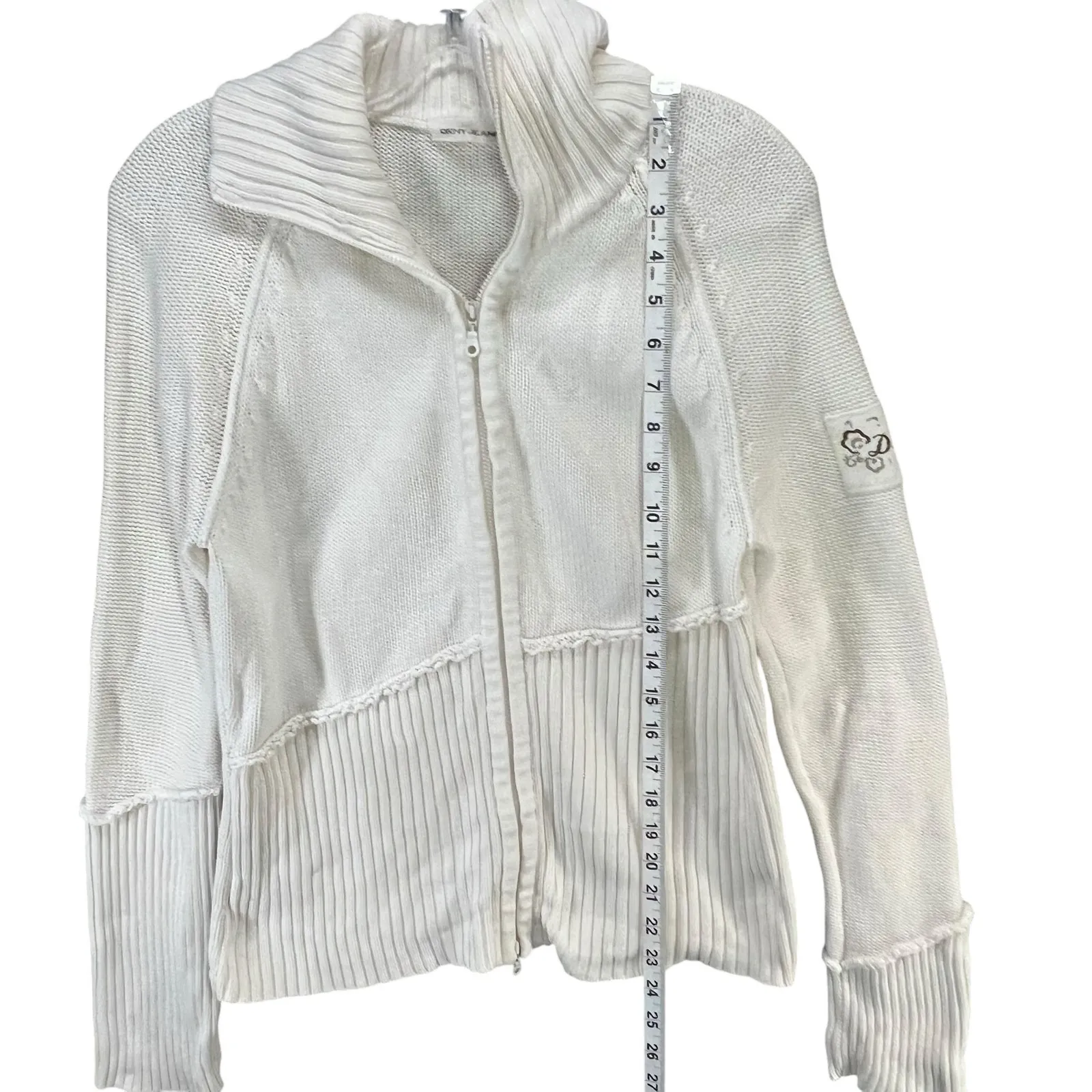 DKNY Y2K Sweater Jacket Womens M Cream Ribbed Full Zip Turtle Neck Classic Retro - Image 10