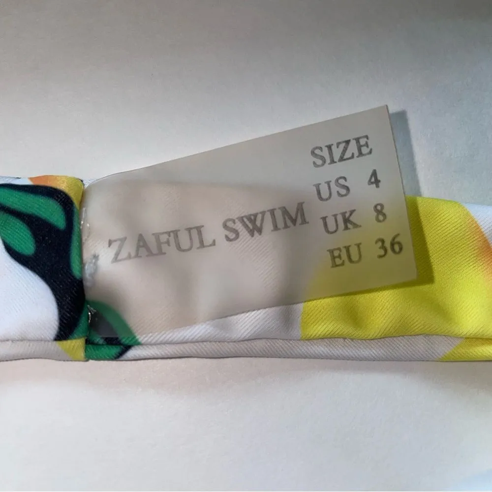 Zaful White Bikini Size 4 Novelty Lemon Print Cheeky Bandeau Twist - Image 3