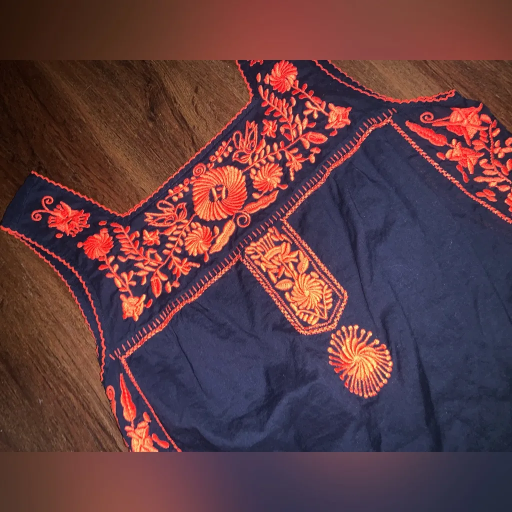 tory burch amira dress navy red embroidered $425 XL NWOT fall casual party boho - Image 5