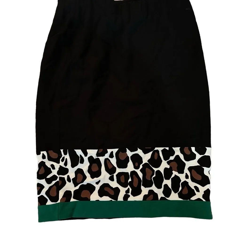 MARCCAIN Marc Cain Black and Leopard Print Pencil Skirt‎ Size 1 Green Trim - Image 3