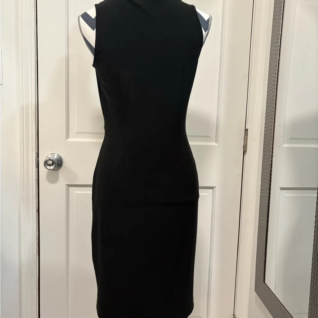 WHBM Black Sleeveless Cocktail Dress Ruched Midi V-neck Wrap Around Formal Glam - Image 4