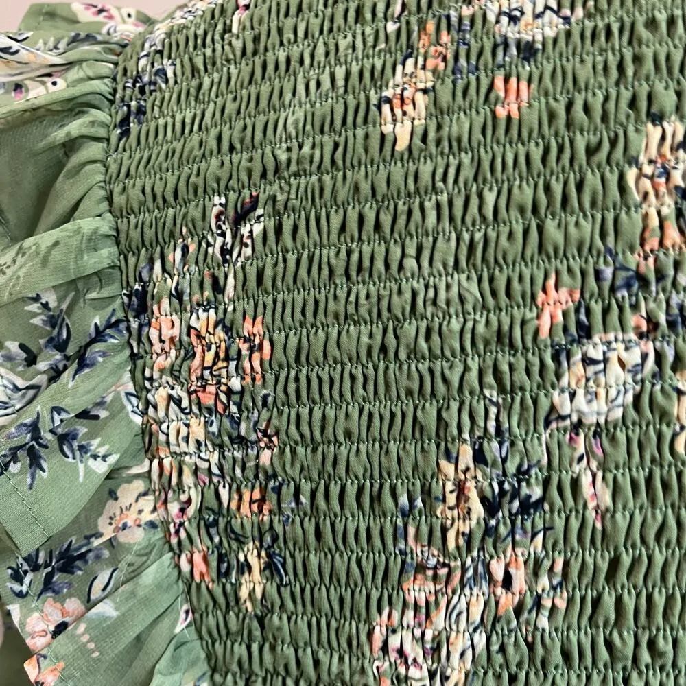 House of Harlow Juniper Floral Cropped Long Sleeve Blouse in Sage Floral Size M Green Size M - Image 6