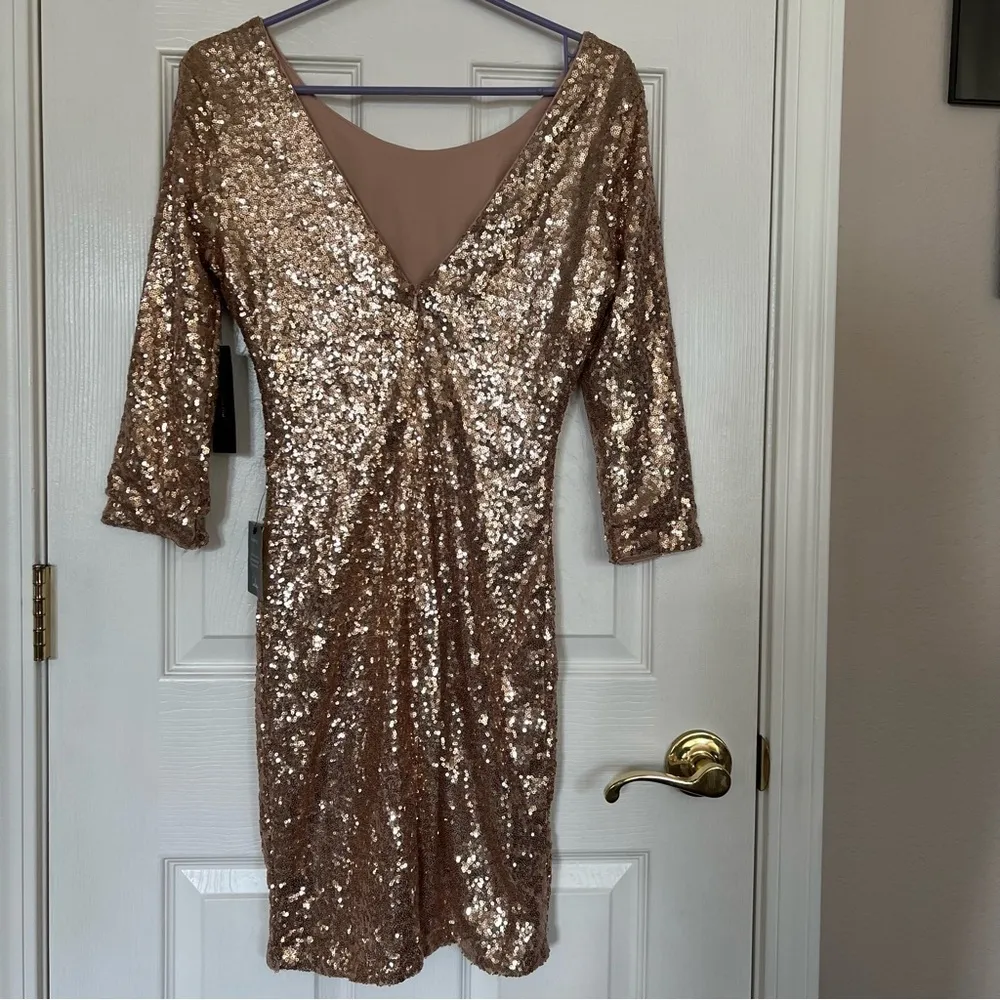 NWT Lulu's Delightful Ways Champagne Gold Sequin Dress Mini Prom Homecoming Club - Image 5