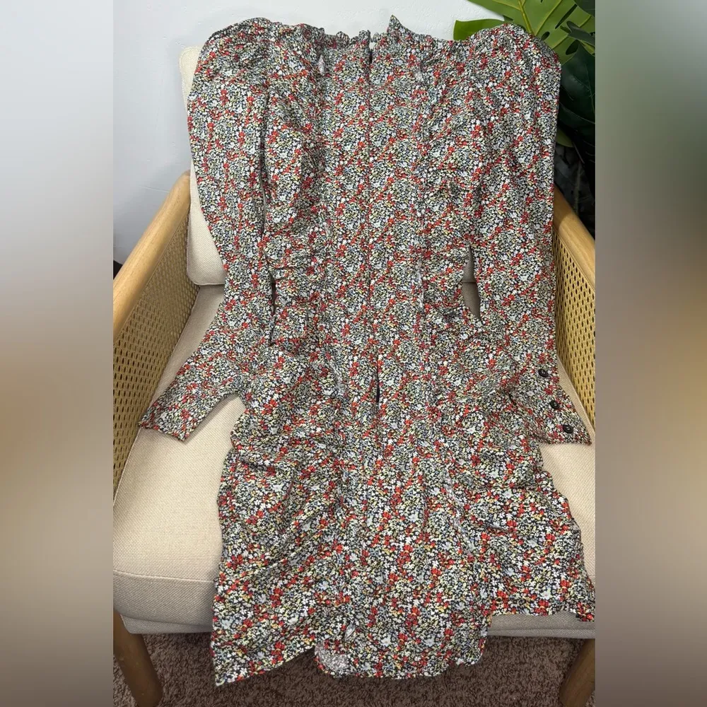 GANNI Ruched Floral-Print Organic Cotton-Poplin Mini Dress Size 0 - Image 5