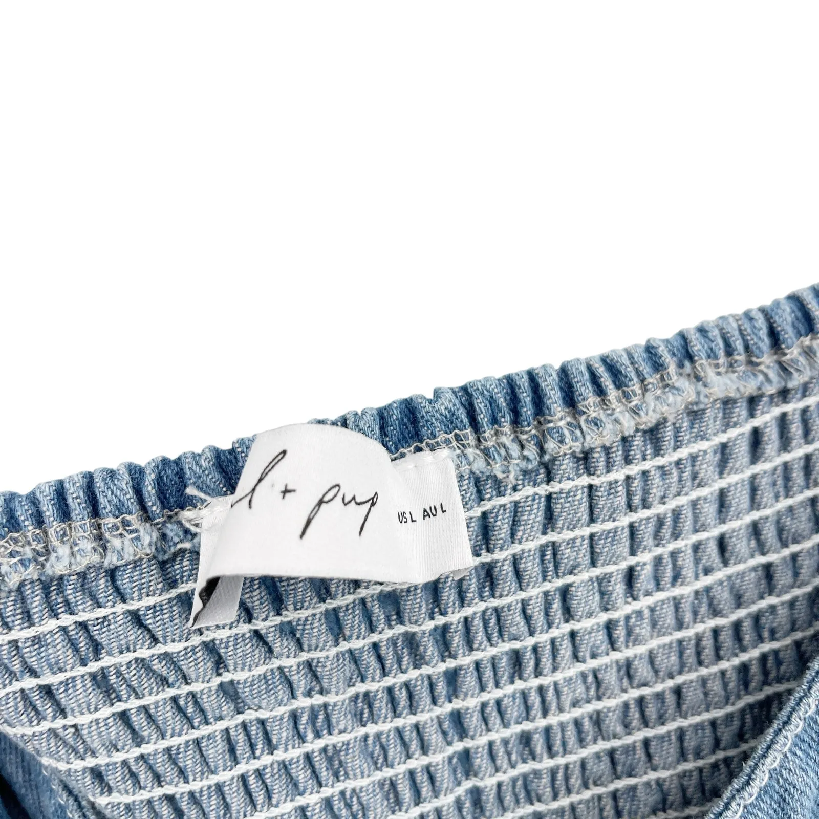 Petal & Pup Bettie Midi Dress Blue Denim Button Down Size Large Cottagecore - Image 7