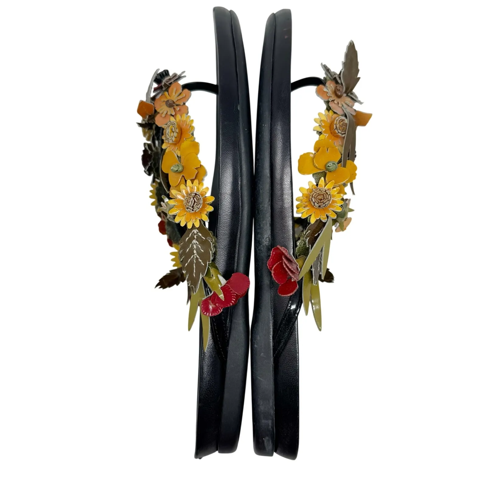 Prada Vintage Floral Leather Thong Sandals EU 37 Y2K Fairycore Cottagecore - Image 5