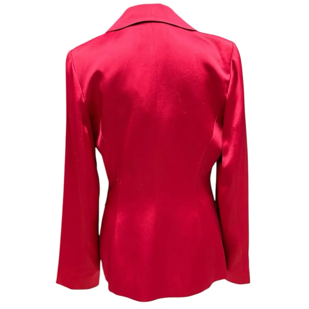 Tara Jarmon Red Satin Blazer Jacket Size 40 Tailored Single Button - Image 4