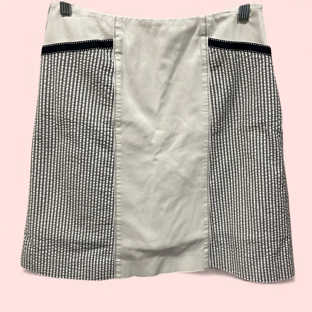 Cute seersucker patch cotton stretch mini skirt pockets Talbots coastal stripe - Image 3