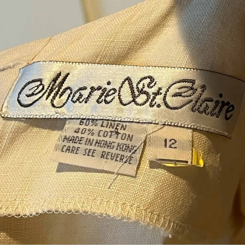 Vintage Elegant Cream Lace Women's pleated dress size 12 eyelet linen blend - Image 2