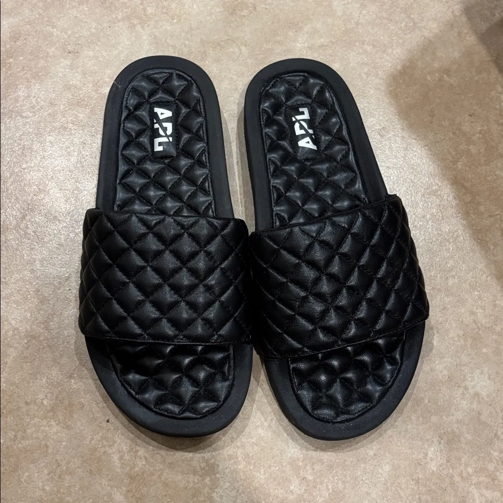 APL Lusso Black Nappa Quilted Leather Slides - Image 6
