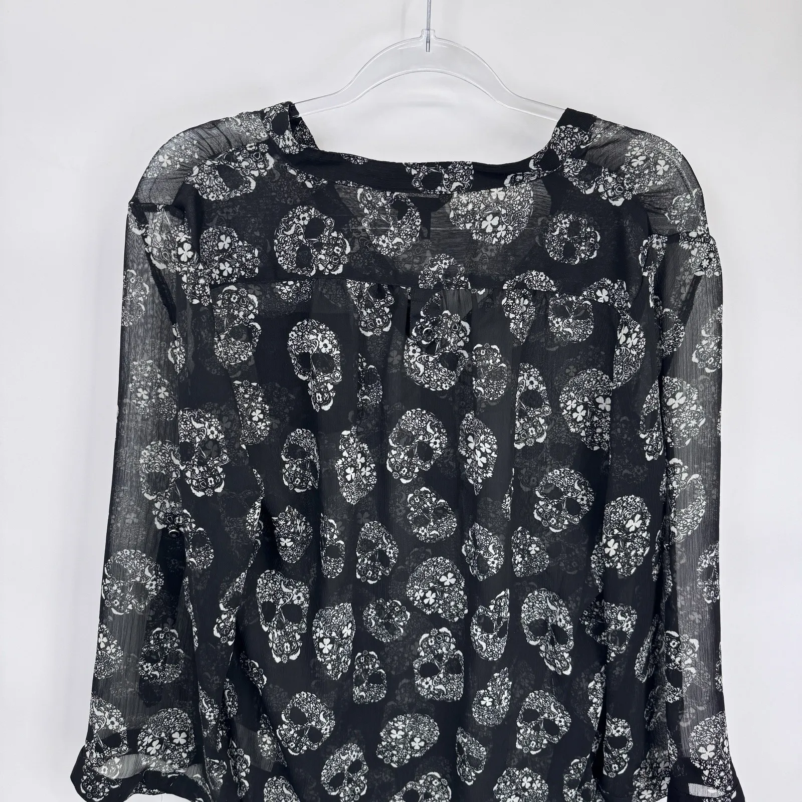 Rock 47 by Wrangler Sheer Skull Popover Top Women XL Black Witchy Goth Halloween - Image 8