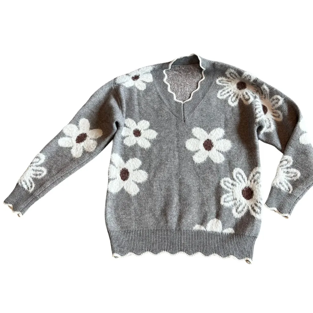 TikTok Famous Pullover Stretch Sweater Scallop Trim Fuzzy V - Image 2