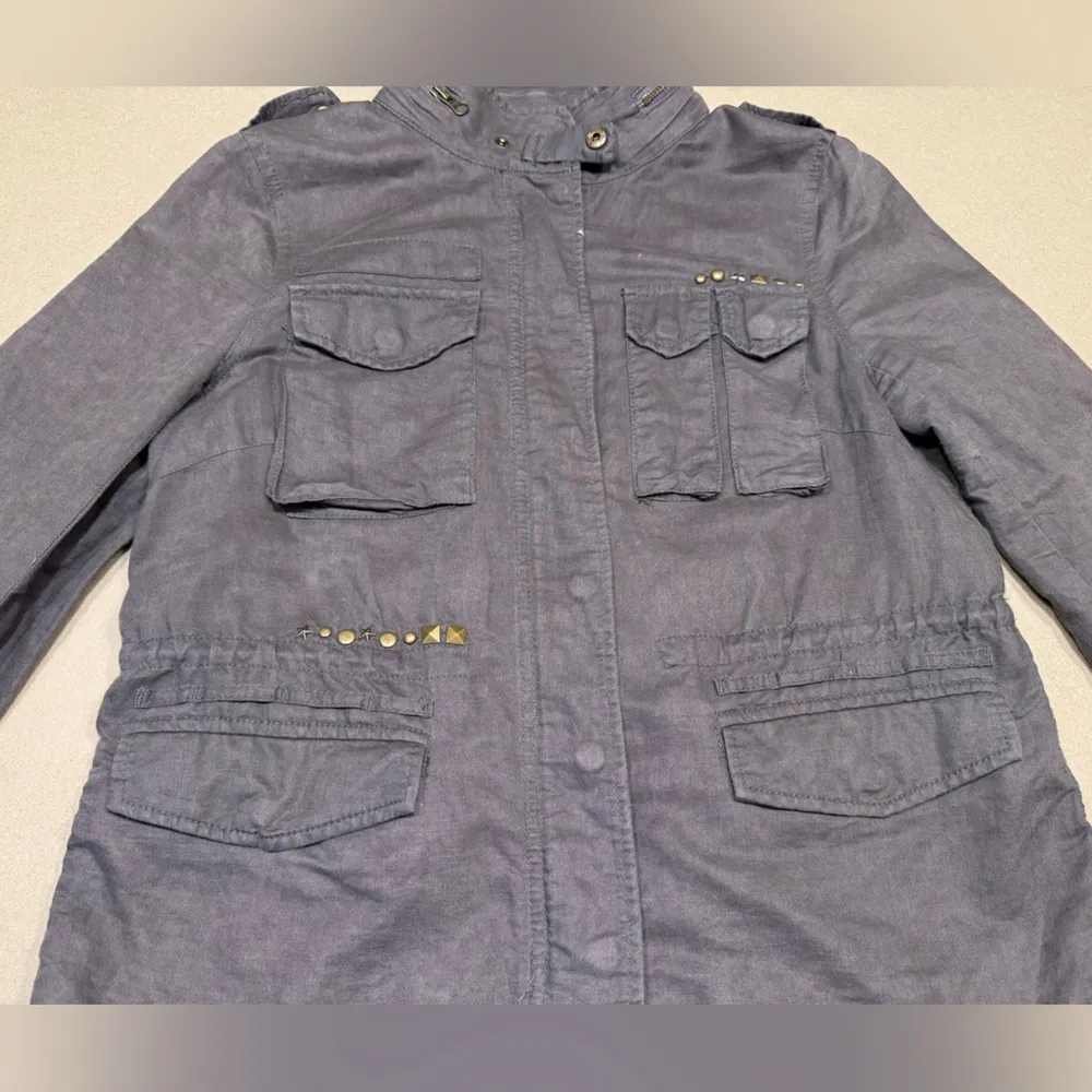 Vintage Free People Gray Utility Jacket with Stand-Up Collar - Image 3