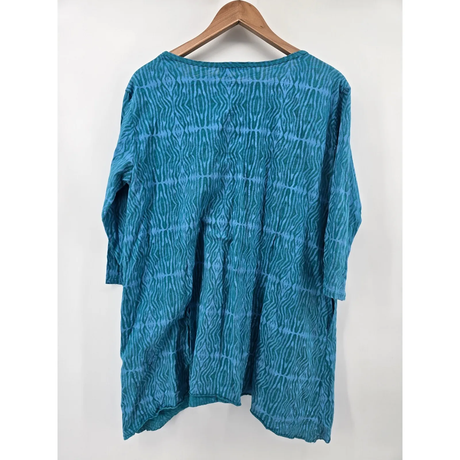 Fresh Produce Teal Blue Abstract Pattern V Neck 3/4 Sleeve Tunic Top Size Large - Image 4