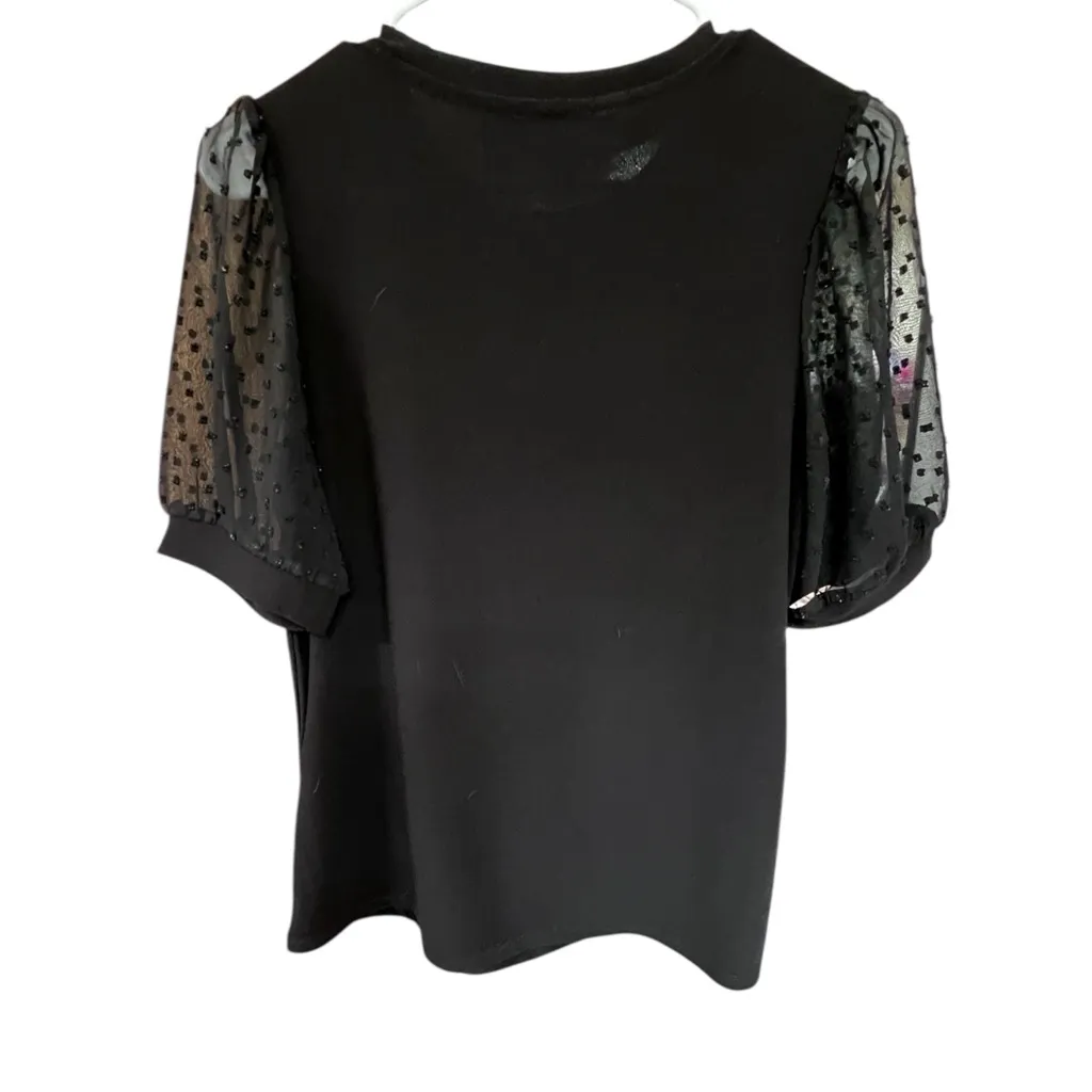 CeCe Black Top with Sheer Polka Dot Sleeves - Image 5
