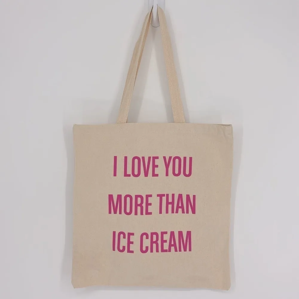 I Love You More Than Ice Cream Canvas Tote in Cream & Hot Pink NWOT! - Image 2
