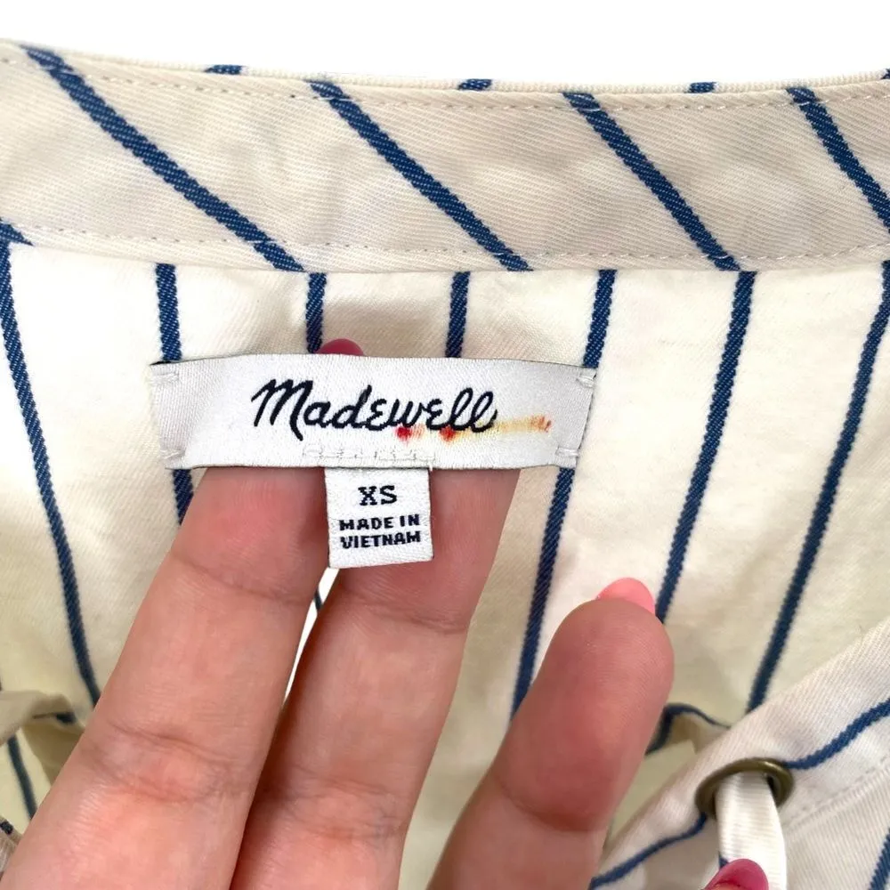 Madewell Size XS Harbor Denim Shift Dress Blue White Stripe 100% Cotton Nautical - Image 4