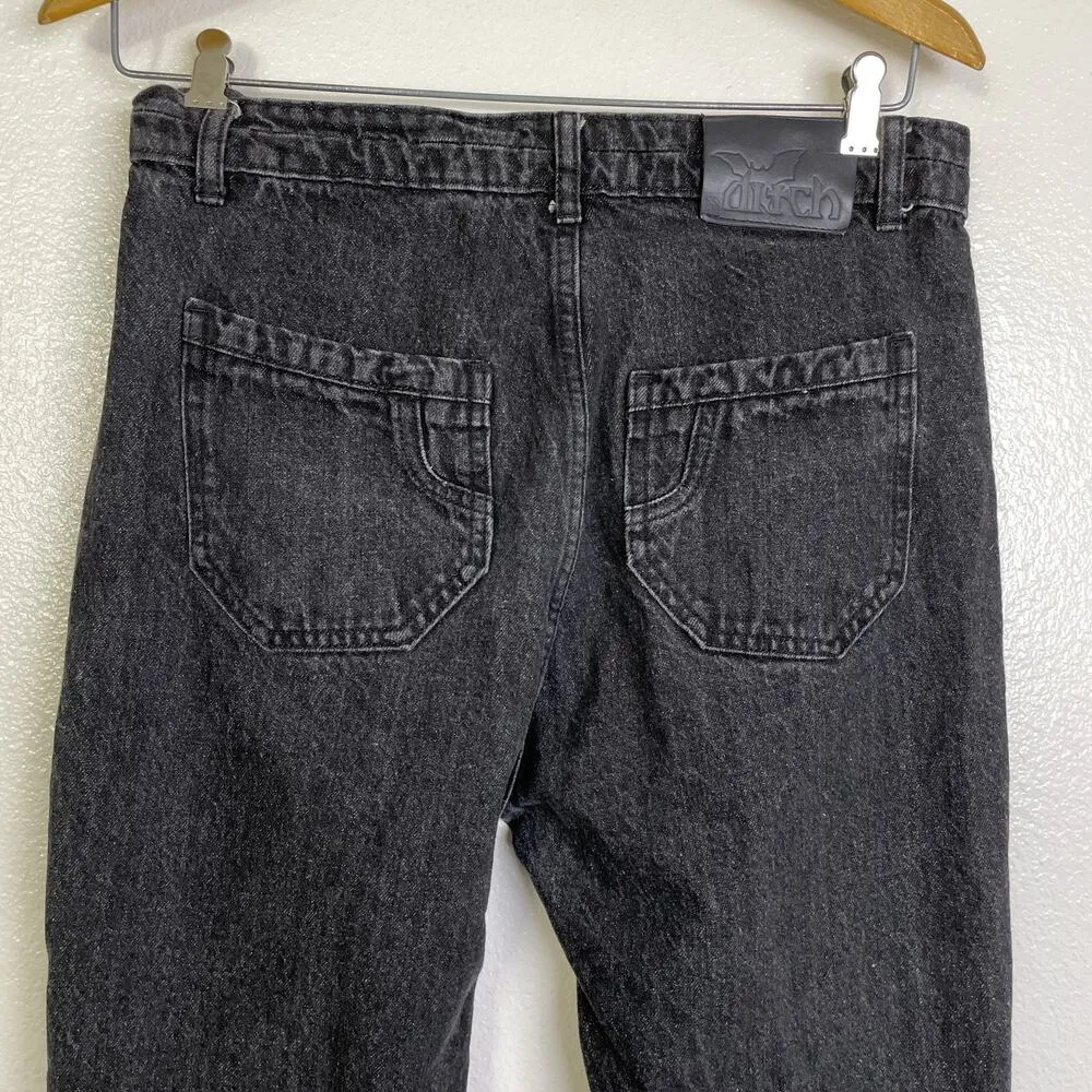 Ditch LA Jeans Womens Medium Black Flare Bat Print Distressed Denim Goth Y2K Size 30 - Image 7