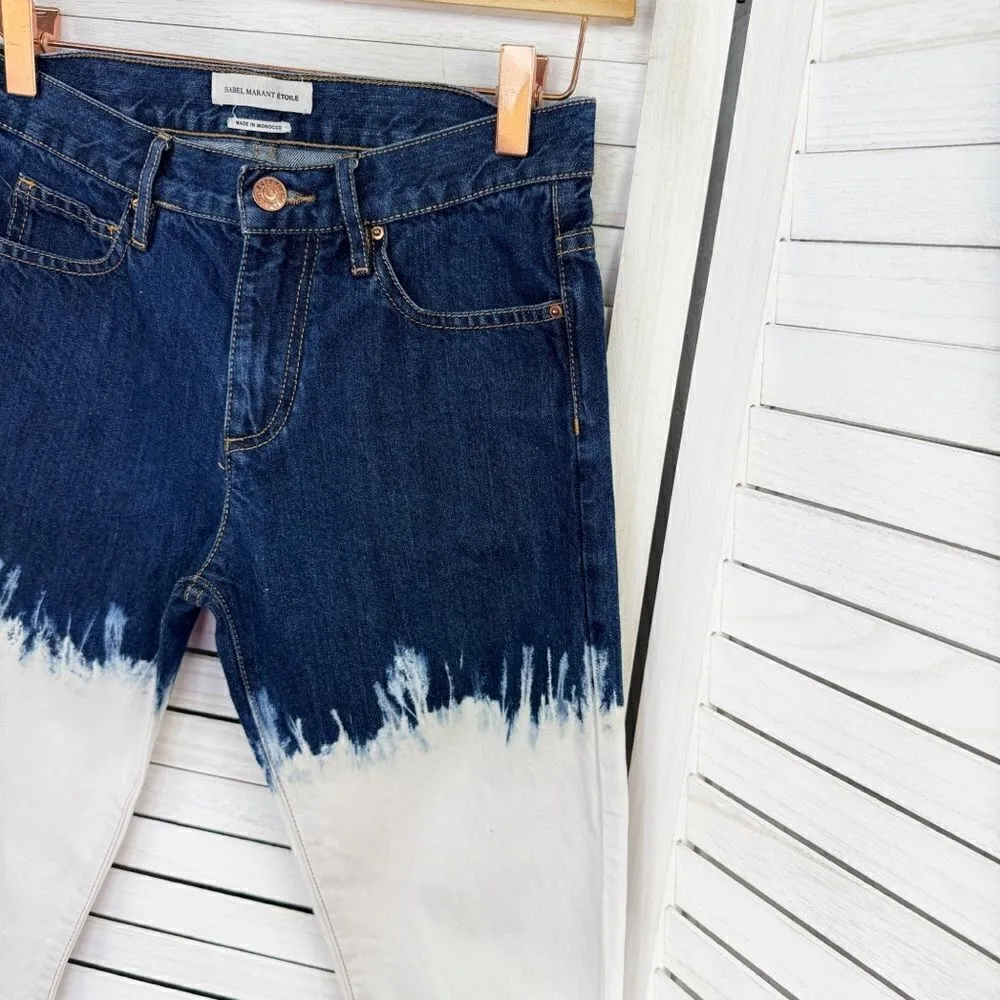Isabel Marant Etoile Pradley Dip Dye Crop Jeans Colorblock Blue White Size 34 2 - Image 4