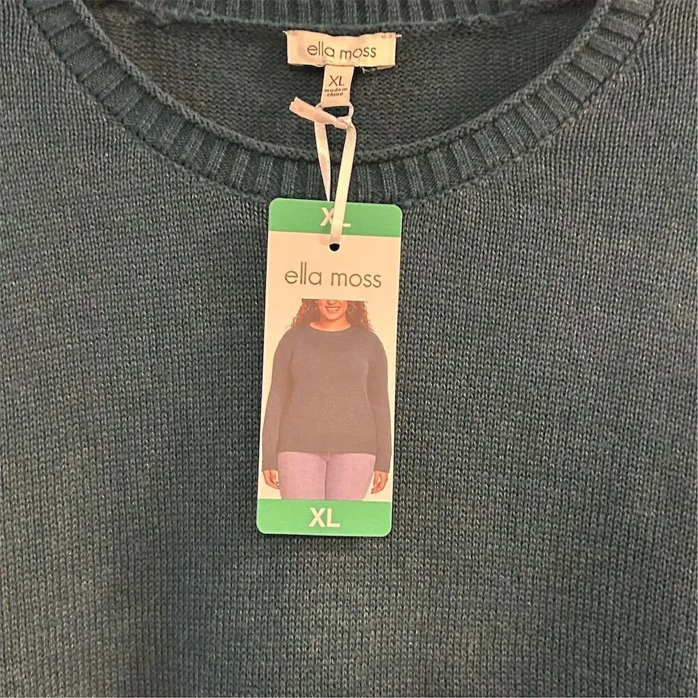 Ella Moss Women's XL Green Blue Crewneck Pullover Sweater Long Sleeve Casual - Image 7