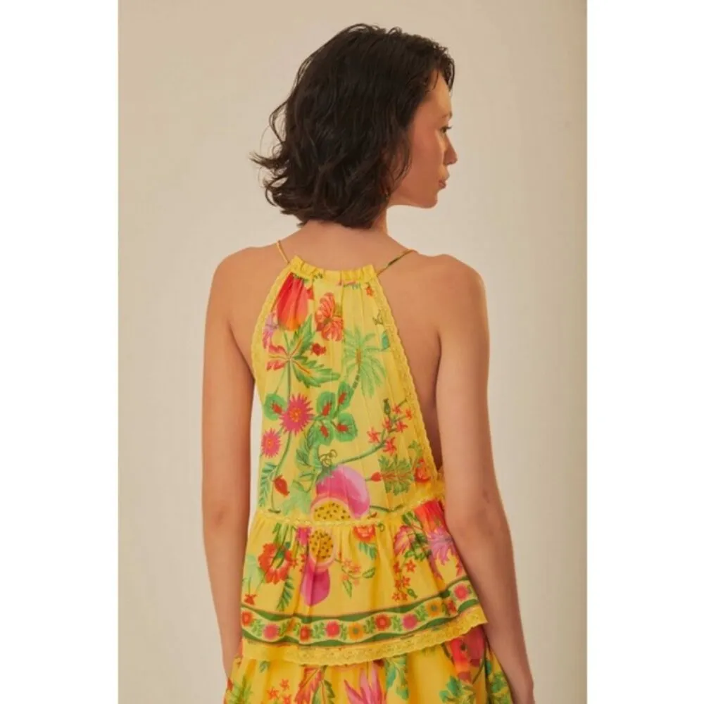 💕FARM RIO💕 Yellow Delicate Fruit Garden Sleeveless Blouse ~ Medium NWT - Image 3