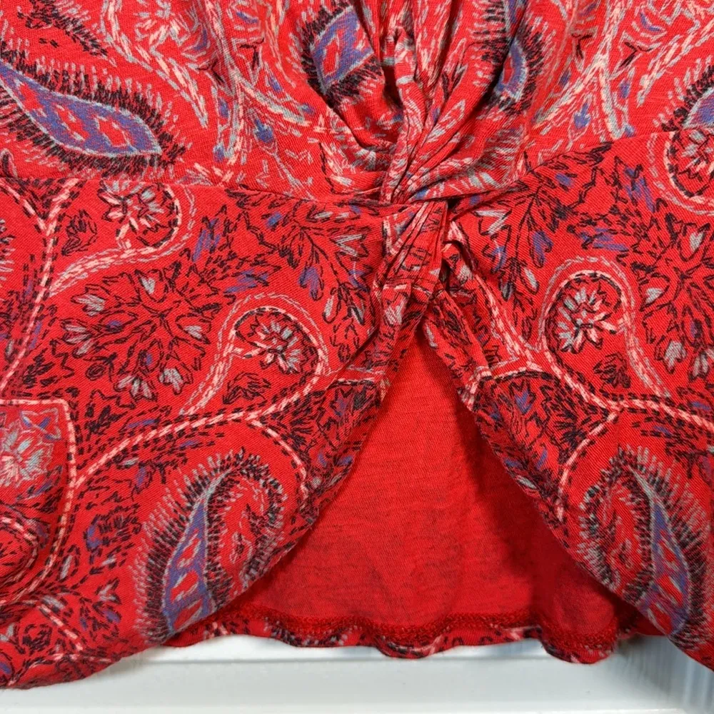 Lucky Brand Paisley Patriotic Red Blue Shirt Knot Front Size Large EUC #4286 - Image 4
