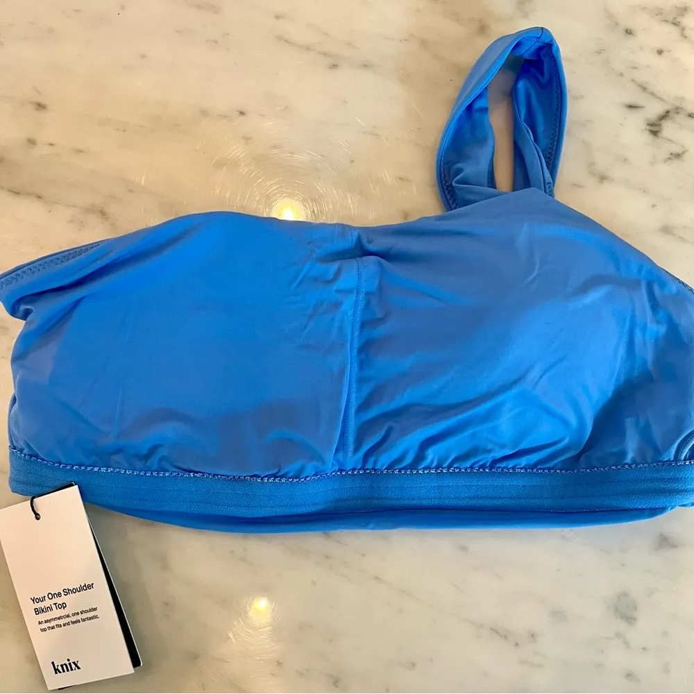 New with Tags Knix One Shoulder Bikini Top Sz M+ 8 10 34D E F Blue Cups $65 Size M - Image 5