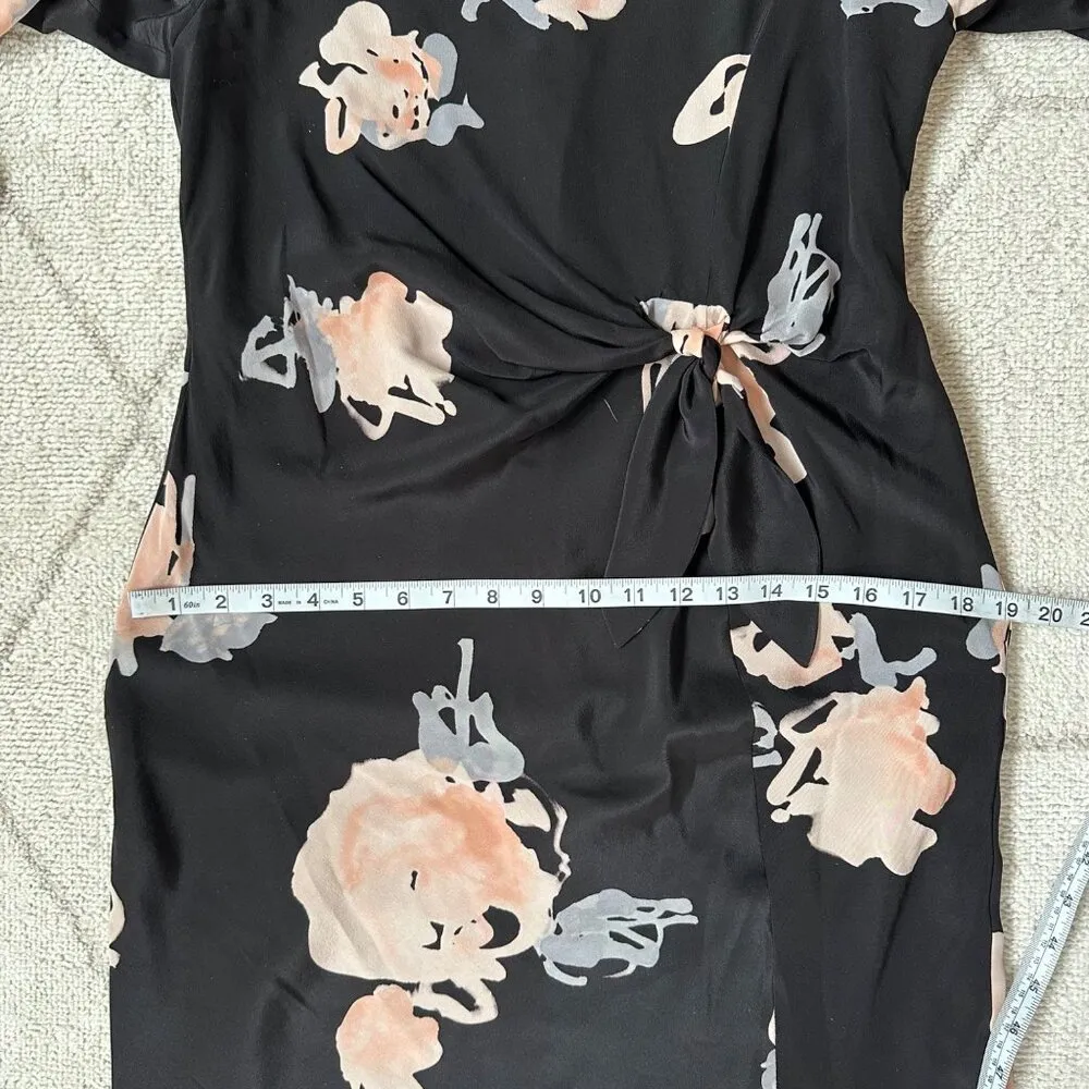 Emporio Armani Black Watercolor Floral Silk Long Sleeve Tie Front Dress - Image 7