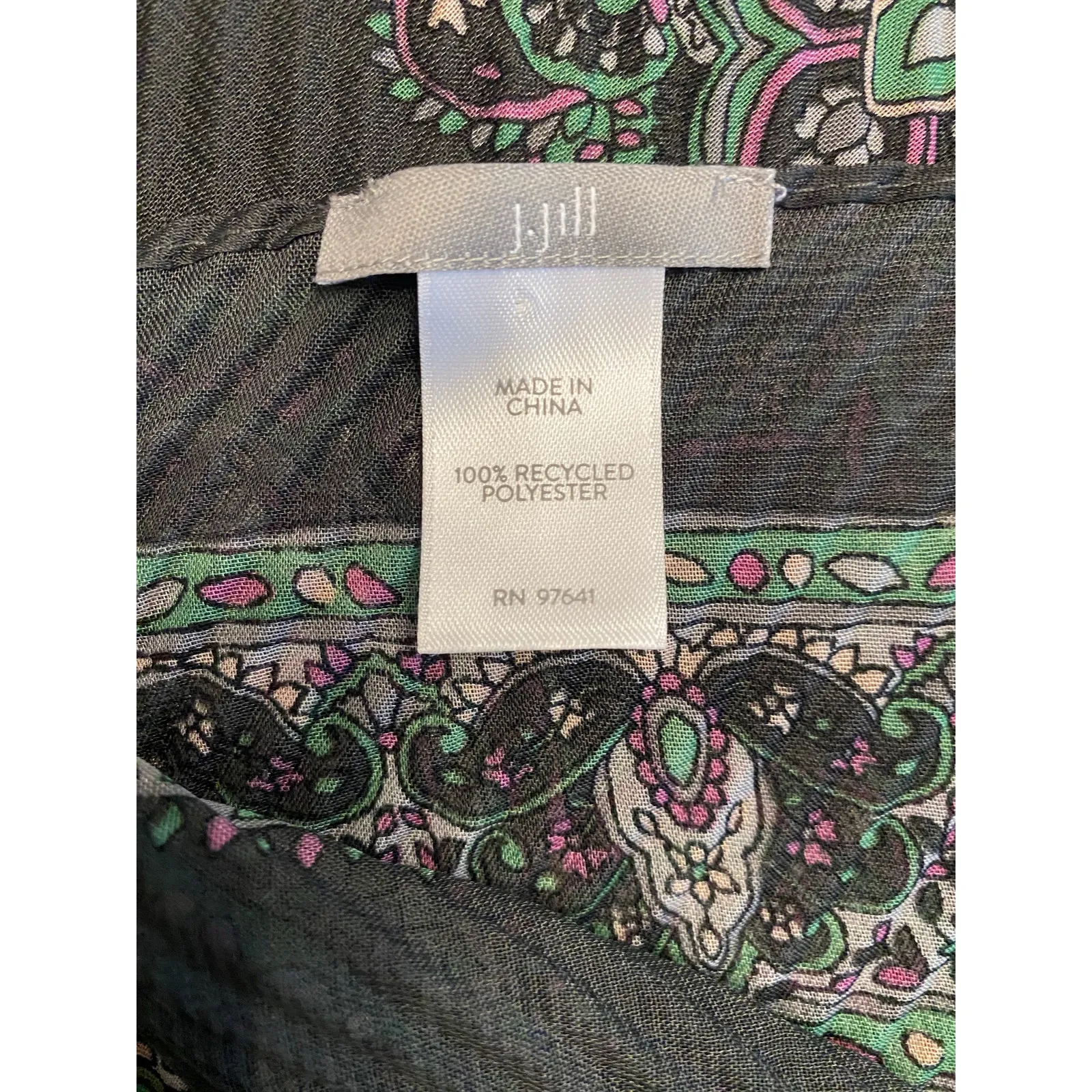 J. Jill Paisley Scarf Shawl Black Green Pink Lightweight Sheer Wrap Eco-Friendly - Image 5