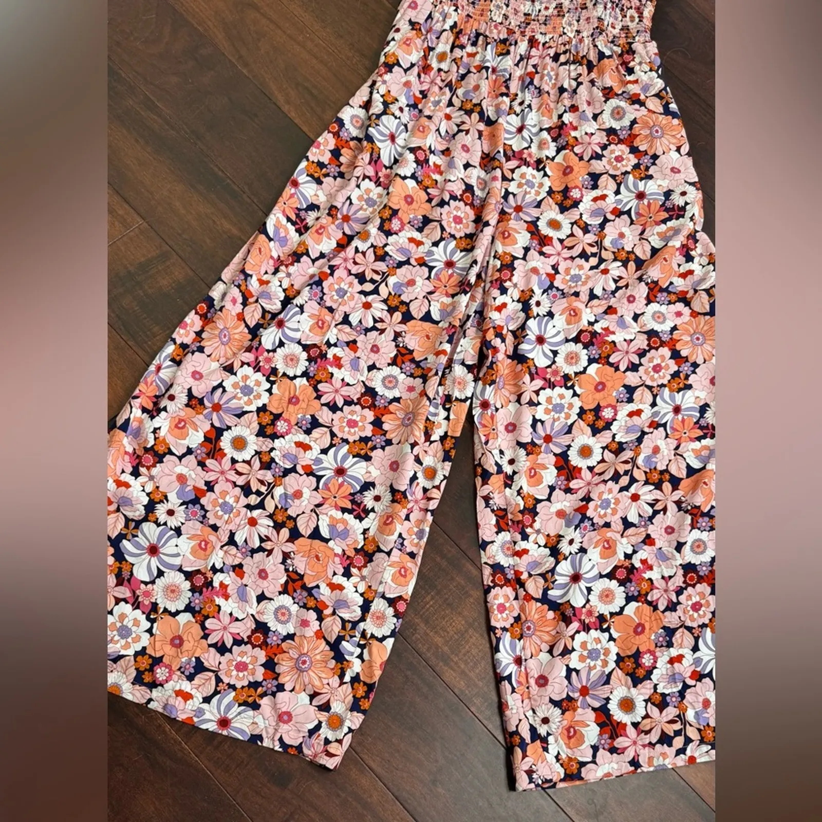 DOKOTOO Floral Print Sleeveless Smocked Jumpsuit High Waist Wide Leg 2XL NWT Pink Size undefined - Image 7