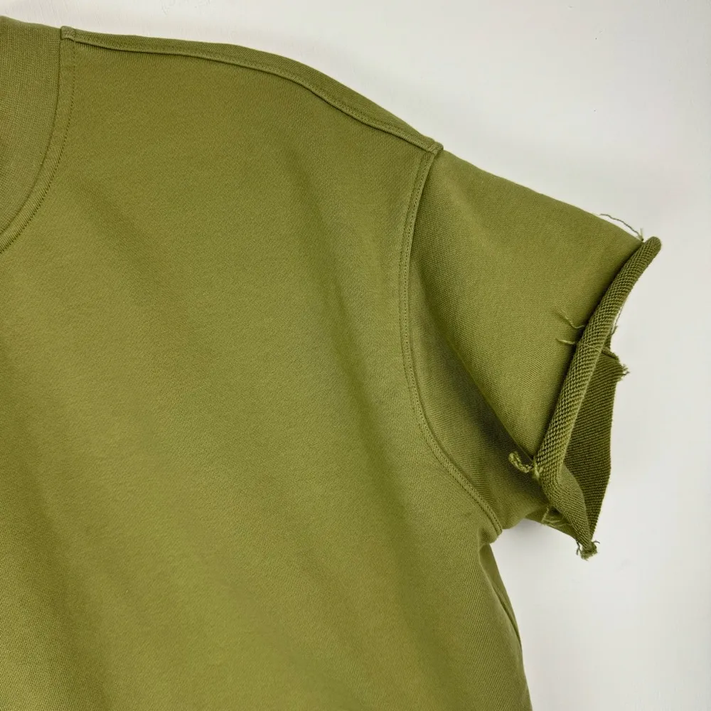 Relaxed Sweatshirt Sz M/L Olive Green Cotton Terry Short Sleeve Crop - Image 4