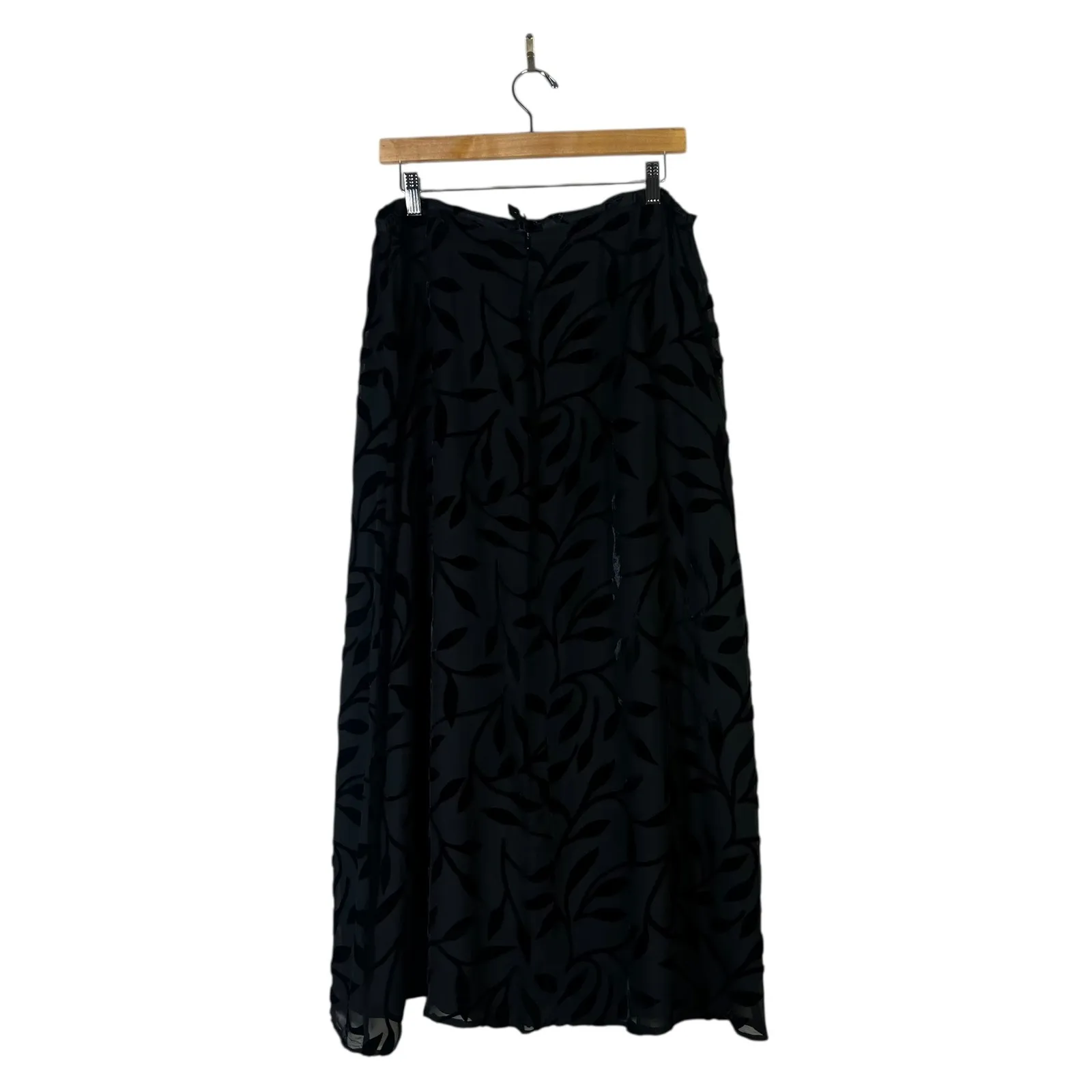 Black Velvet Leaf Print Sheer Mesh Top Skirt Set Womens Elegant Evening Occasion - Image 5