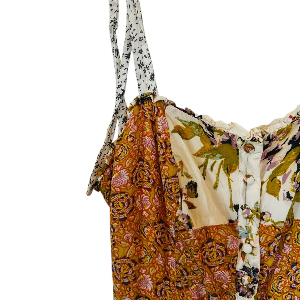 Free People Lover Boy Dress Floral Patchwork Button Front Boho Cottage Size 4 - Image 2