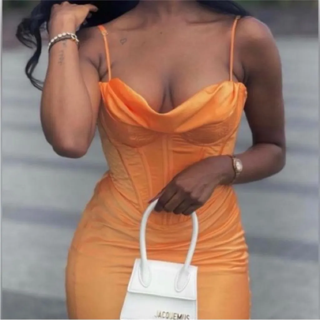 HOUSE OF CB 'Myrna' Tangerine Satin Corset‎ Midi Dress NWOT Size S - Image 4