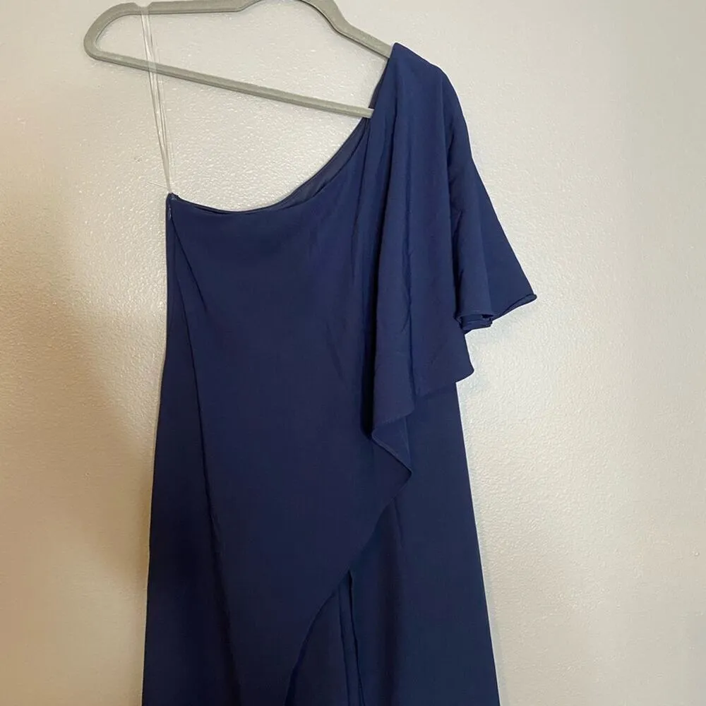 Marina Navy One Shoulder Flow Jumpsuit Sz 4 Blue - Image 3