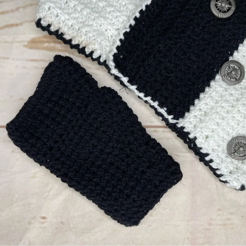 Handmade • Crochet Set 5 Pieces • Black & White • Buttons • Headband • N… - Image 6
