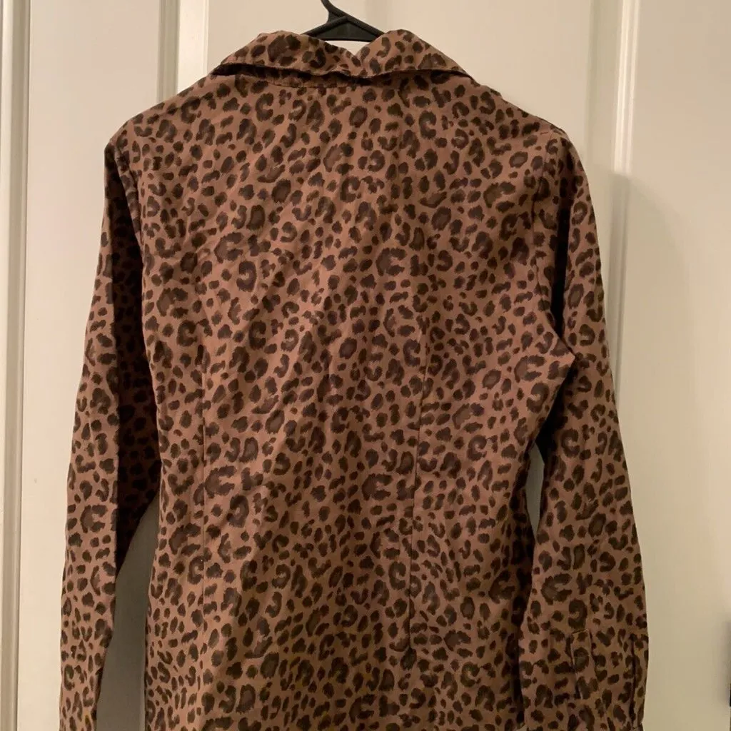 LEMON GRASS Womens Long Sleeve Zip Up Animal Print SUEDE Blouse Size Sma… Brown - Image 5