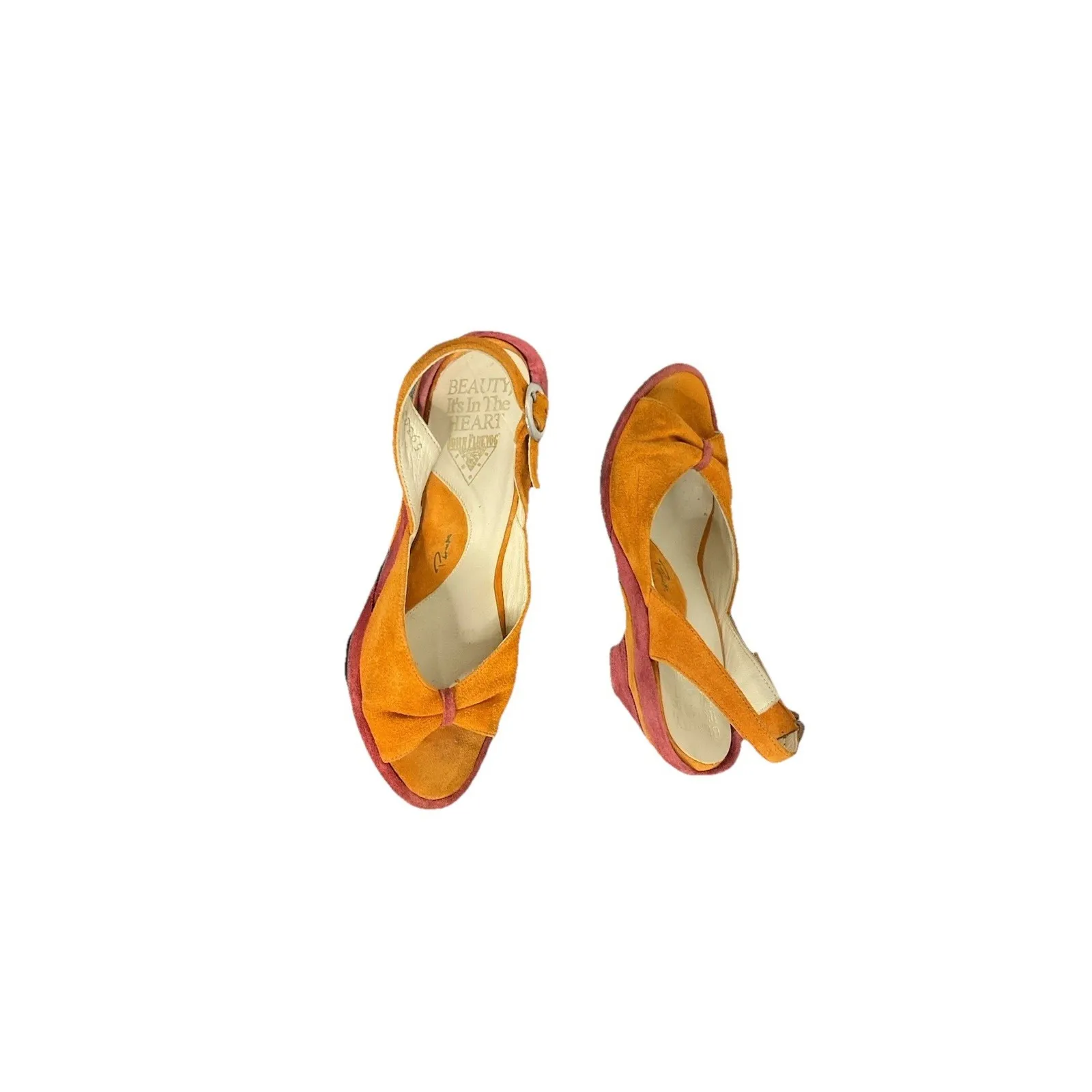 John Fluevog Heels Womens 6 Orange Suede Slingback Peep Toe Miss June Pump Shoes - Image 2