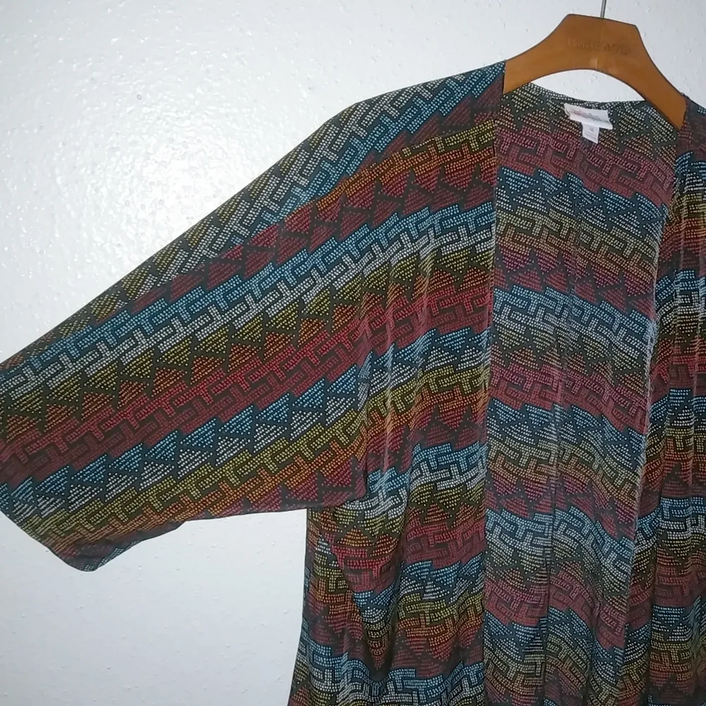 LuLaroe M Retro Dot Design Stitch Fall Colors Print Duster Open Kimono Top - Image 3
